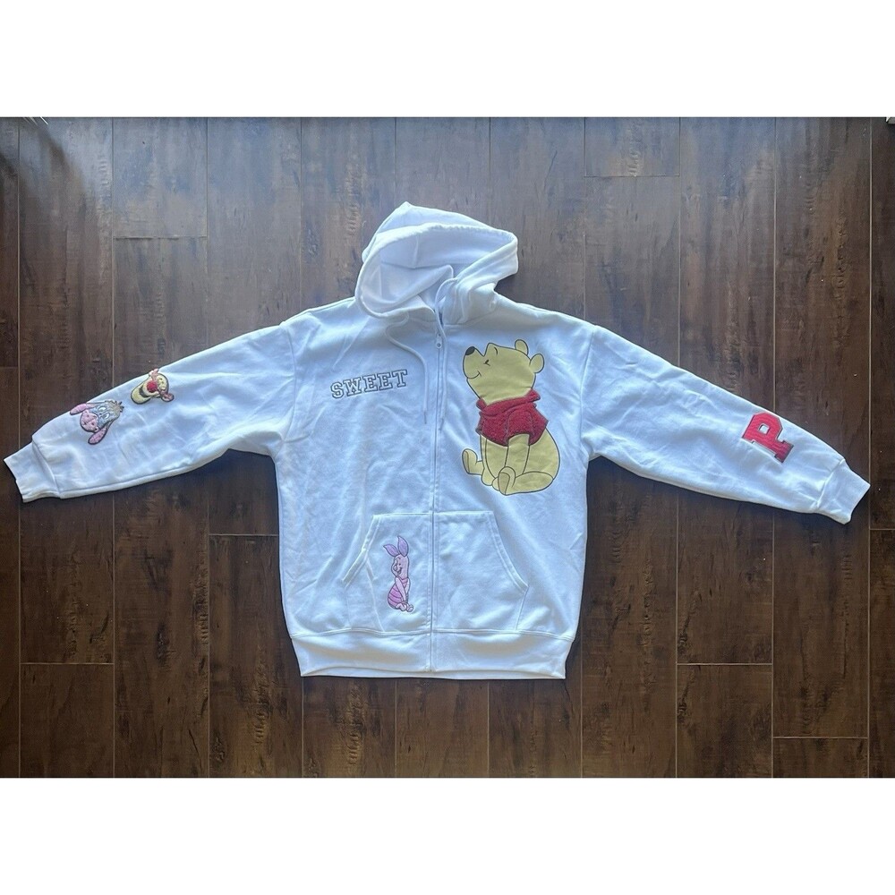 Disney Licensed Ladies Full Zip Up Hoodie, Winnie the Pooh, White XL